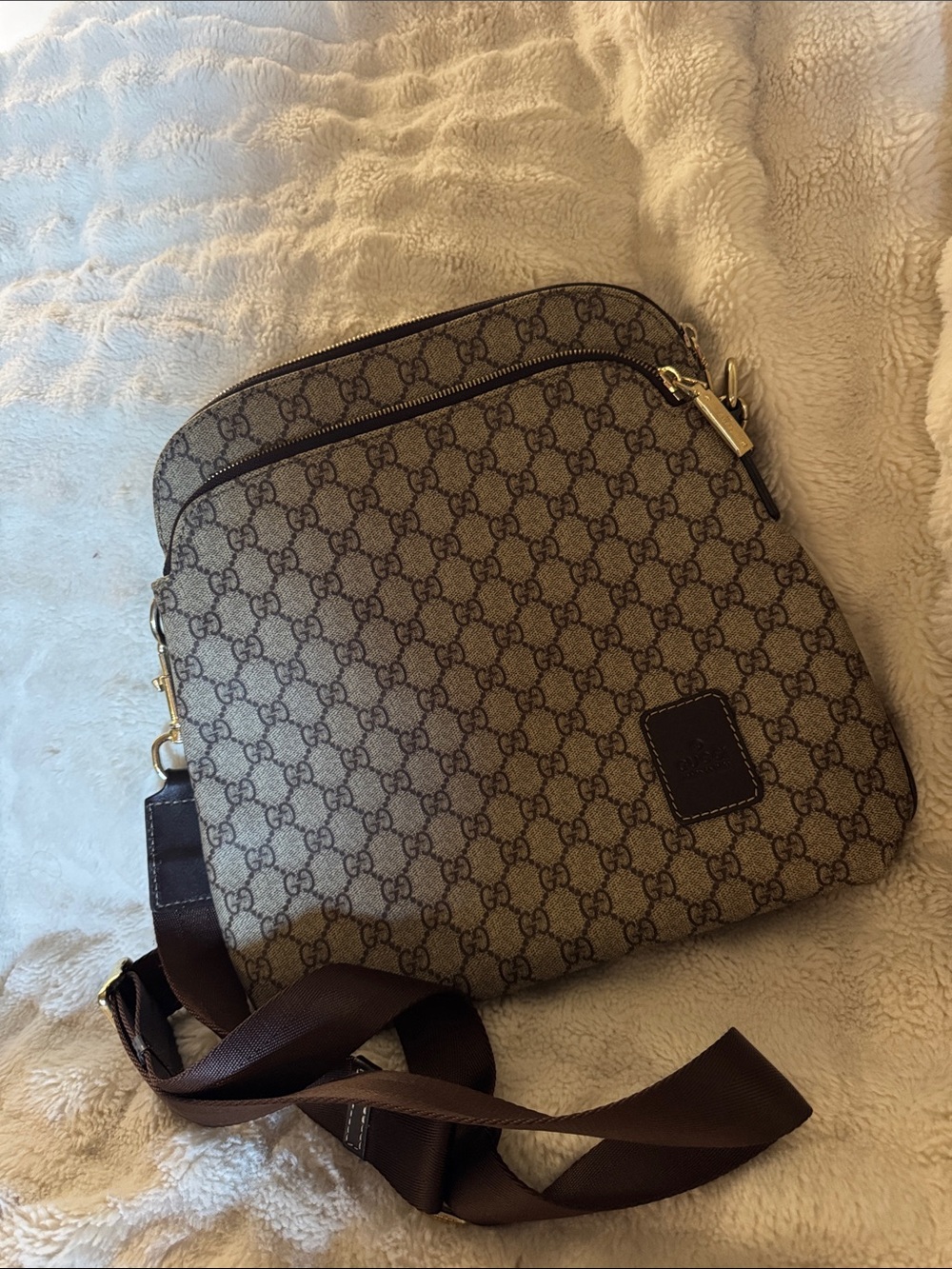 Gucci Brown & Beige Monogram Messenger Bag